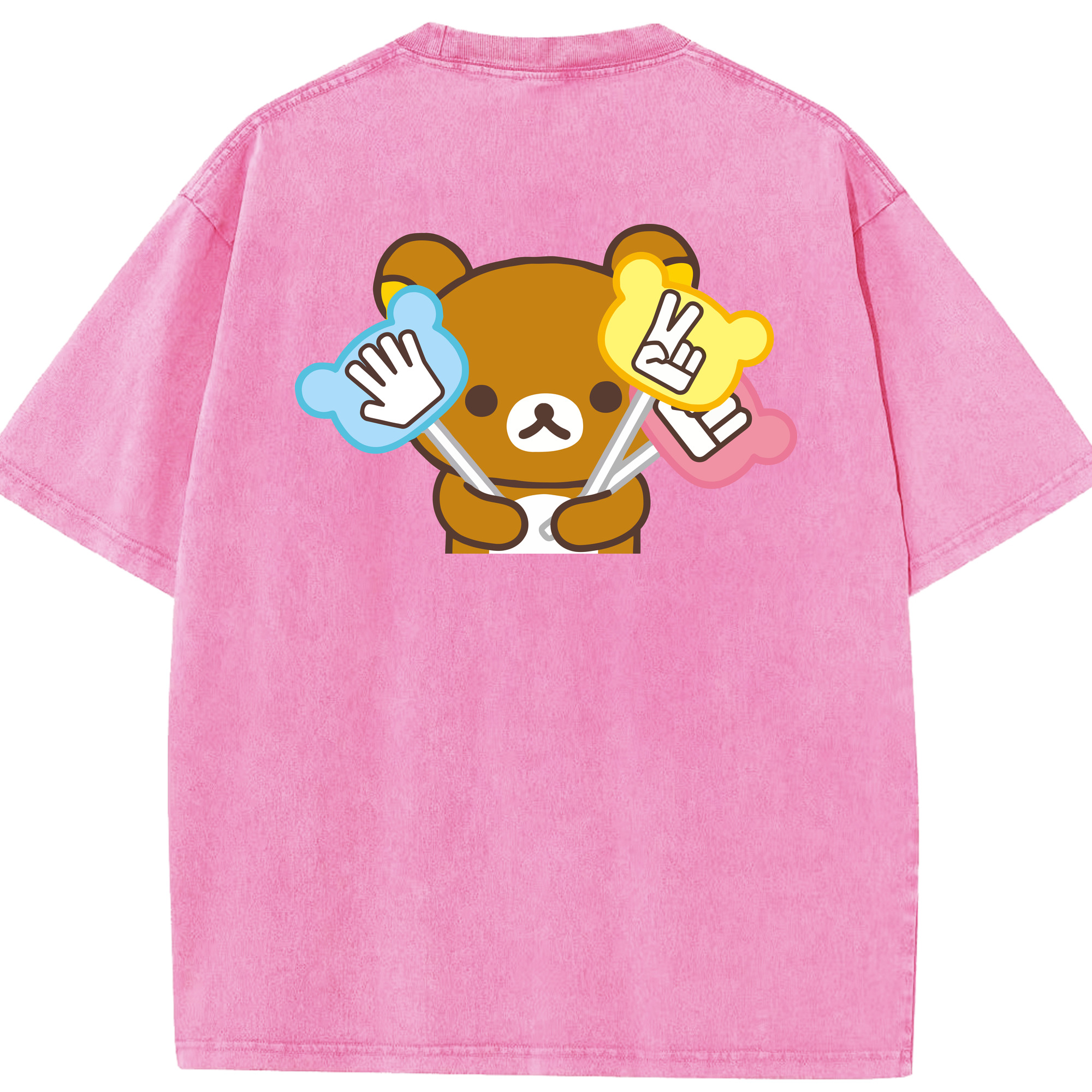 （画像用） リラックマ リラックマ キイロイトリ Rilakkuma Korilakkuma Kiiroitori 綿100% ヴィンテージ風 半袖Tシャツ（背面プリント）